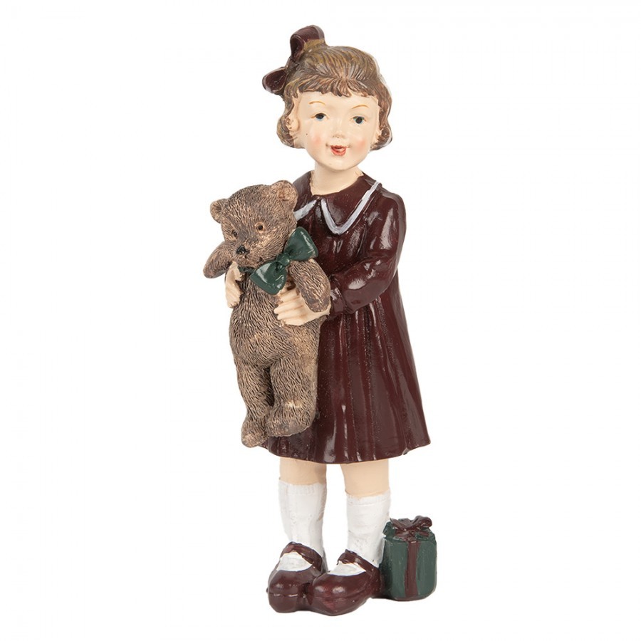 Dekorace figurka holčička s medvídkem a dárečkem - 6*5*15 cm