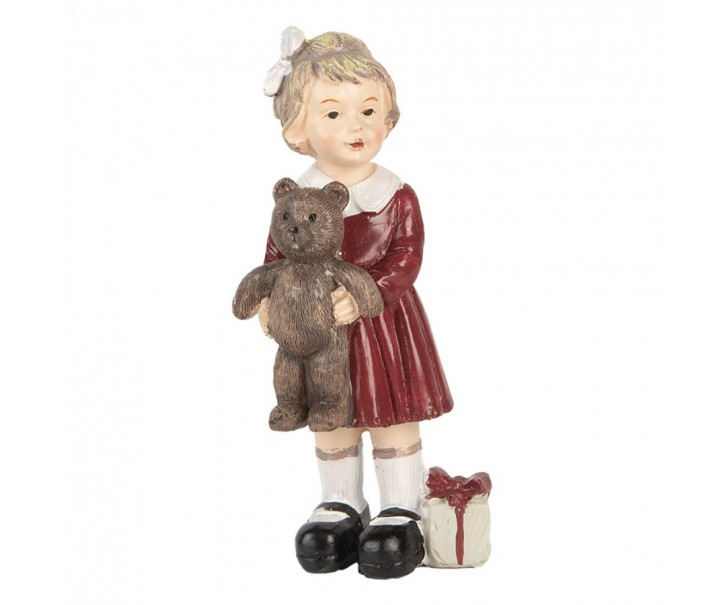 Dekorace figurka holčička s medvídkem a dárečkem - 6*4*13 cm Clayre & Eef