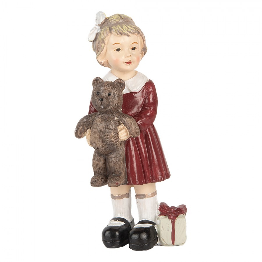 Dekorace figurka holčička s medvídkem a dárečkem - 6*4*13 cm