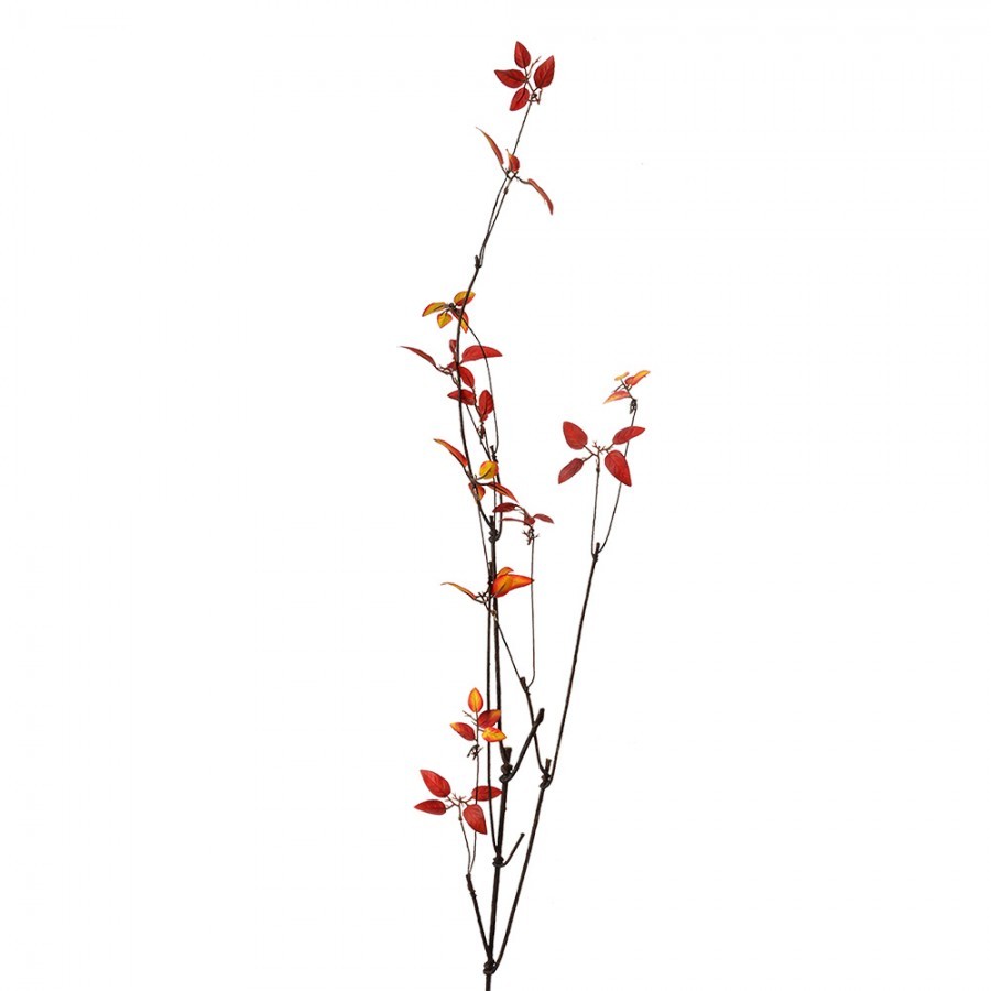 Dekorace hnědá větvička s červenými lístky - 18*5*116 cm