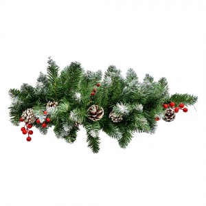 Zasněžená jehličnatá větev se šiškami a bobulemi - 35*10*65 cm