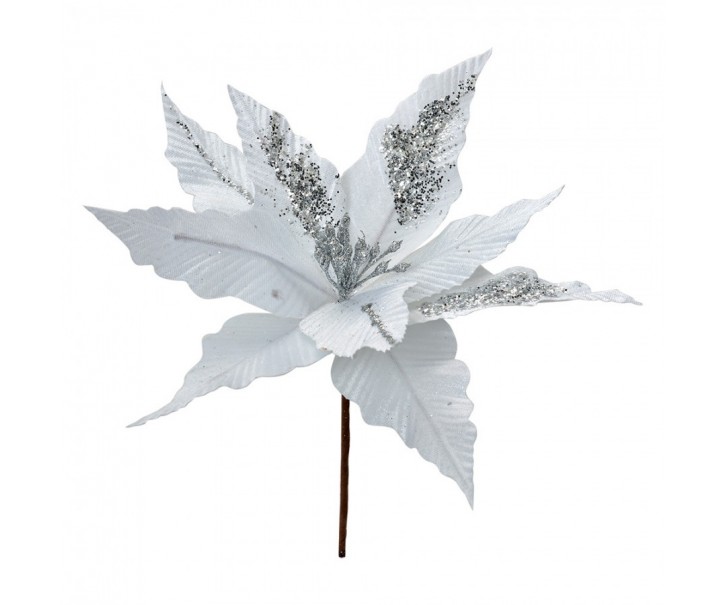 Bílá dekorace květina vánoční hvězda Poinsettia - Ø 30*26 cm Clayre & Eef