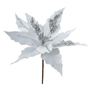 Bílá dekorace květina vánoční hvězda Poinsettia - Ø 30*26 cm