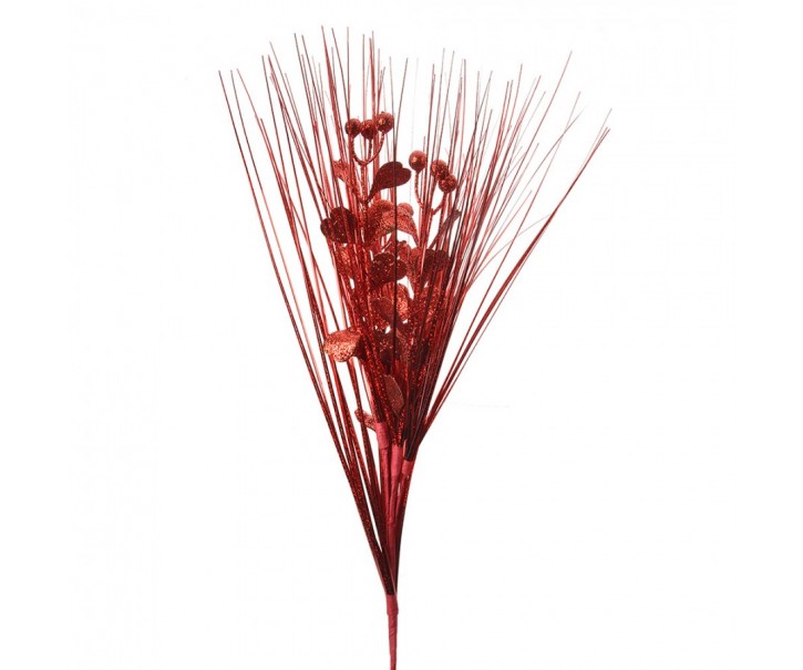 Vánoční červená umělá třpytivá větvička s bobulemi - 31*6*78 cm Clayre & Eef