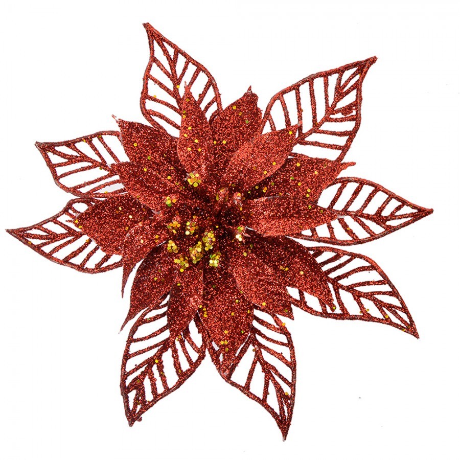 Christmas Ornament Set Of 2 Poinsettia 15 Cm Red Plastic - ? 15*2 cm Clayre & Eef Christmas Ornament Set Of 2 Poinsettia 15 Cm Red Plastic - ? 15*2 cm Clayre & Eef