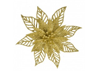 Christmas Ornament Set Of 2 Poinsettia 15 Cm Gold Colored Plastic - ? 15*2 cm