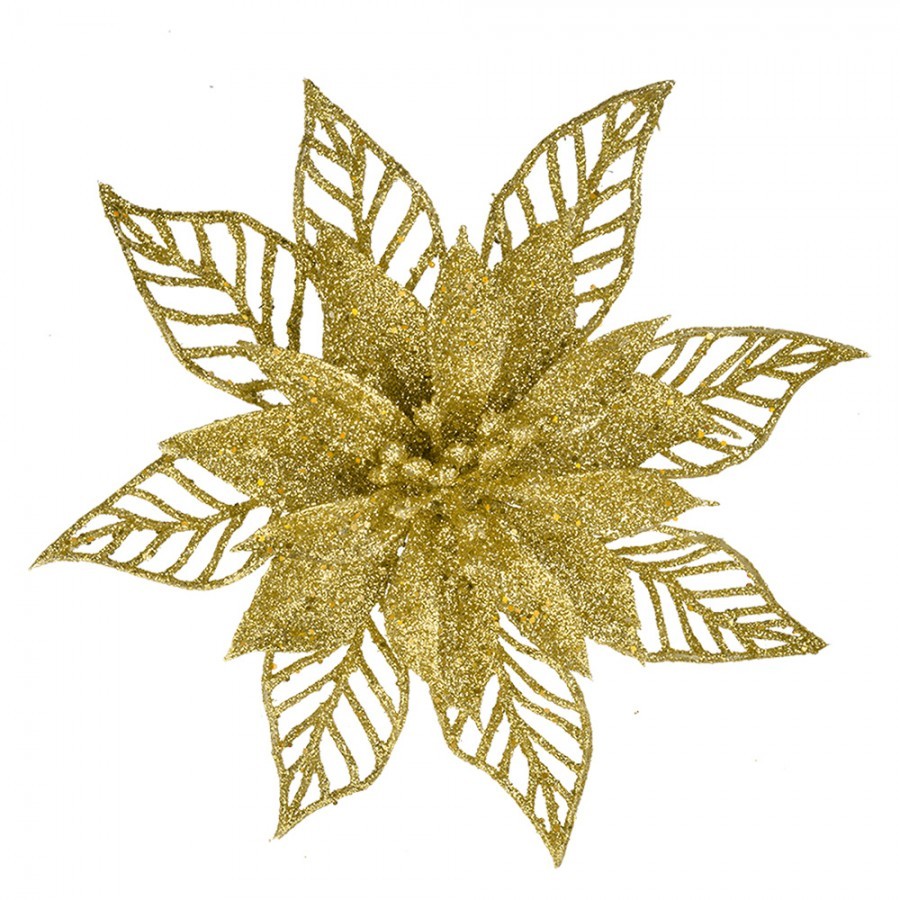 Christmas Ornament Set Of 2 Poinsettia 15 Cm Gold Colored Plastic - ? 15*2 cm Clayre & Eef Christmas Ornament Set Of 2 Poinsettia 15 Cm Gold Colored Plastic - ? 15*2 cm Clayre & Eef