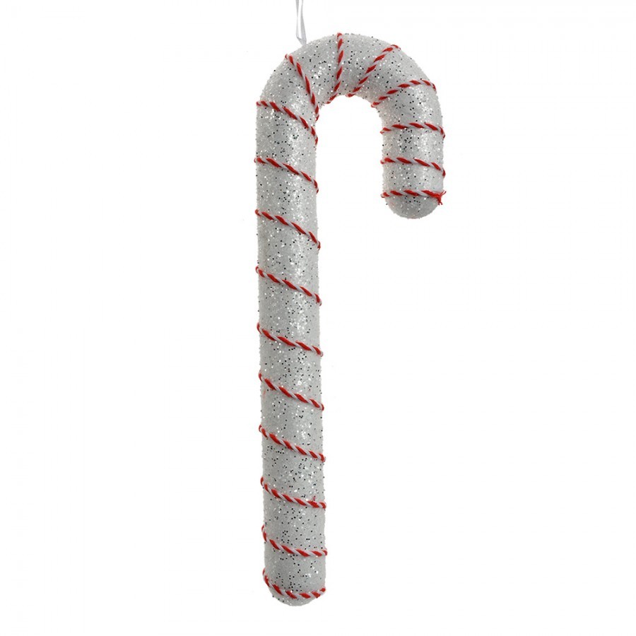 Bílo-červená třpytivá vánoční ozdoba cukrová hůlka - 11*4*33 cm Clayre & Eef Bílo-červená třpytivá vánoční ozdoba cukrová hůlka - 11*4*33 cm Clayre & Eef