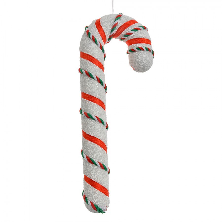 Červeno-bílá vánoční ozdoba cukrová hůlka se stuhou - 10*3*26 cm