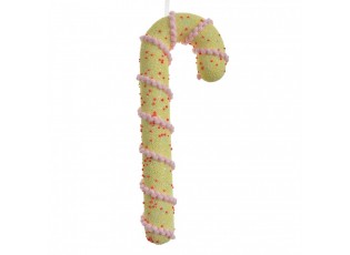 Žlutá vánoční ozdoba cukrová hůlka s růžovou šňůrkou - 10*3*26 cm