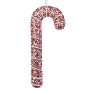 Růžová třpytivá vánoční ozdoba cukrová hůlka - 7*2*17 cm