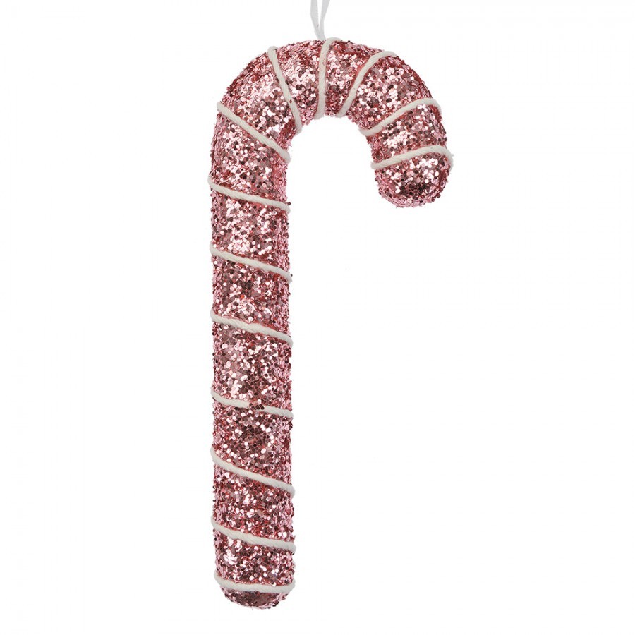 Růžová třpytivá vánoční ozdoba cukrová hůlka - 7*2*17 cm
