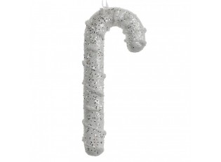 Bílo-stříbrná třpytivá vánoční ozdoba cukrová hůlka - 7*2*17 cm