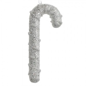 Bílo-stříbrná třpytivá vánoční ozdoba cukrová hůlka - 7*2*17 cm