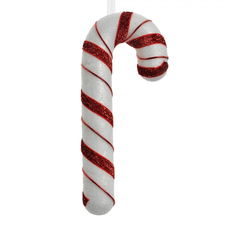 Bílo-červená vánoční ozdoba cukrová hůlka se stuhou - 8*3*20 cm
