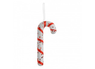 Bílá třpytivá vánoční ozdoba cukrová hůlka se stuhou - 7*2*17 cm