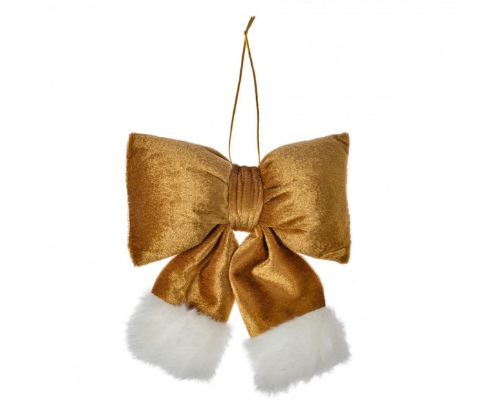 Christmas Ornament Bow 15x3x17 Cm Gold Colored Synthetic - 15*3*17 cm Clayre & Eef
