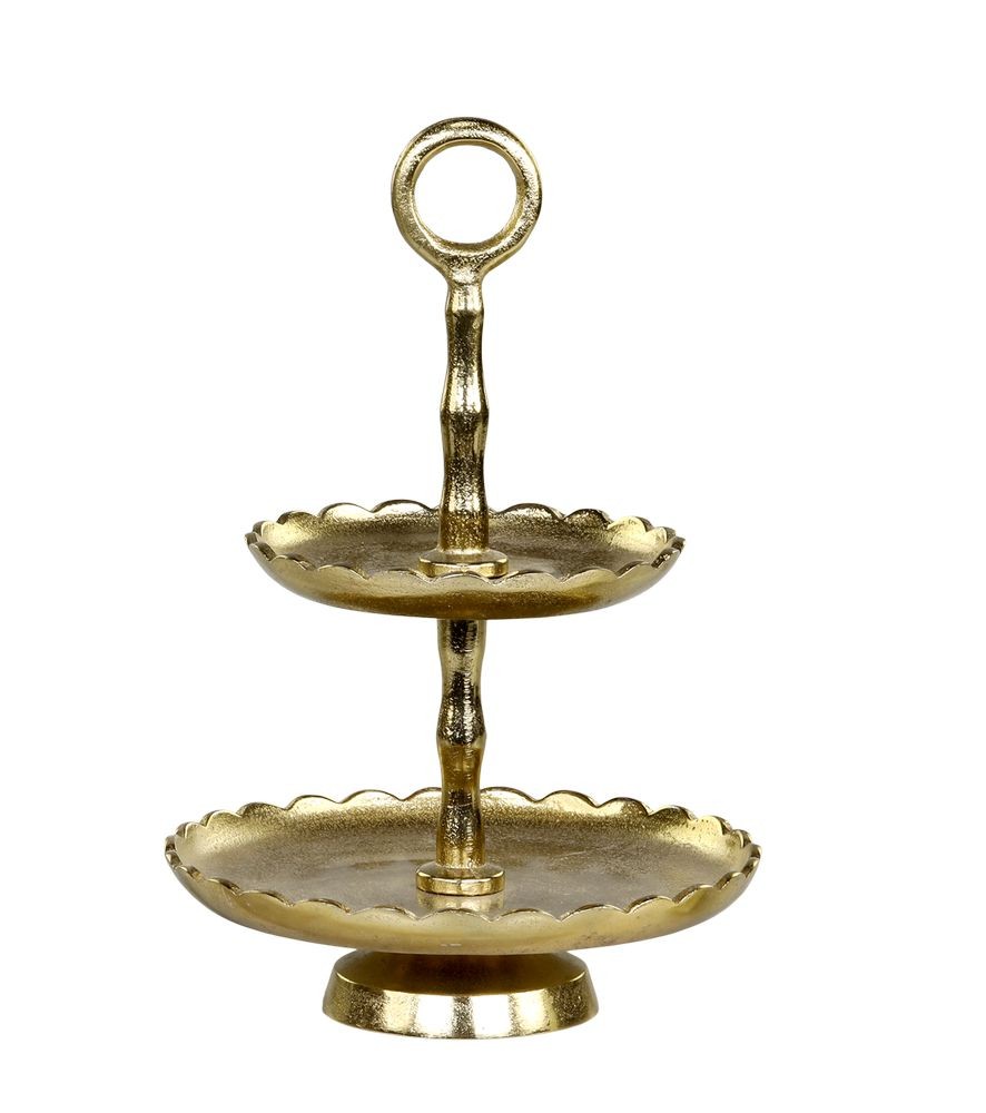 Mosazný antik dekorační kovový etažér Lace Brass - Ø 18*27 cm
