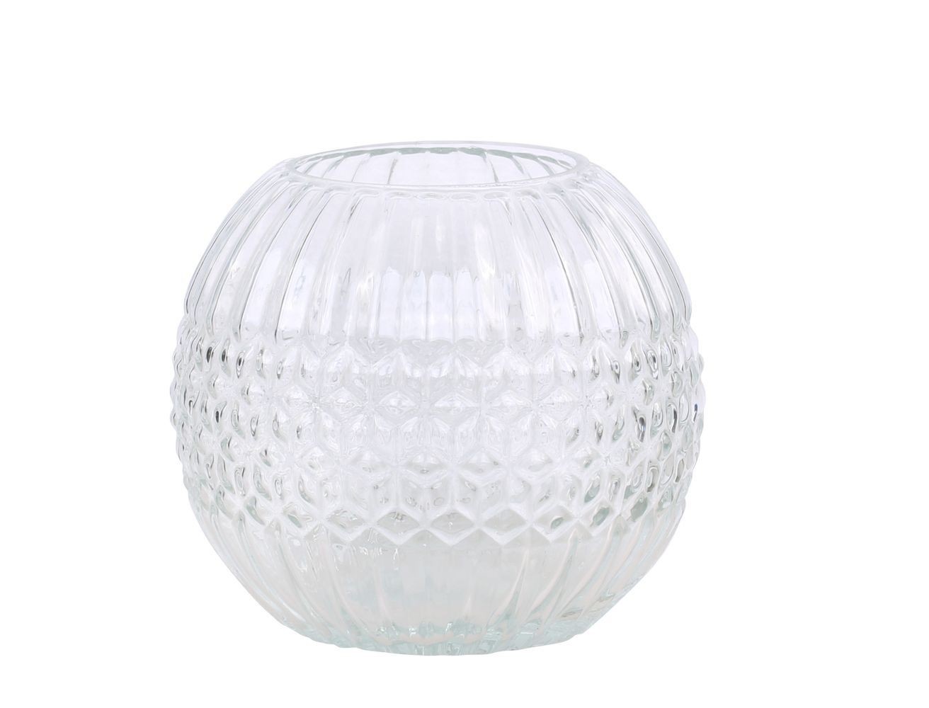 Baňatá čirá skleněná váza s drážkami Liggo - Ø 15*13 cm
