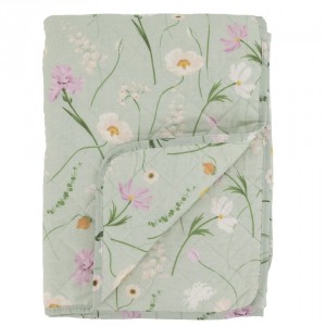 Zelený bavlněný přehoz s květy Aix Quilt Wild Flowers - 130*180 cm