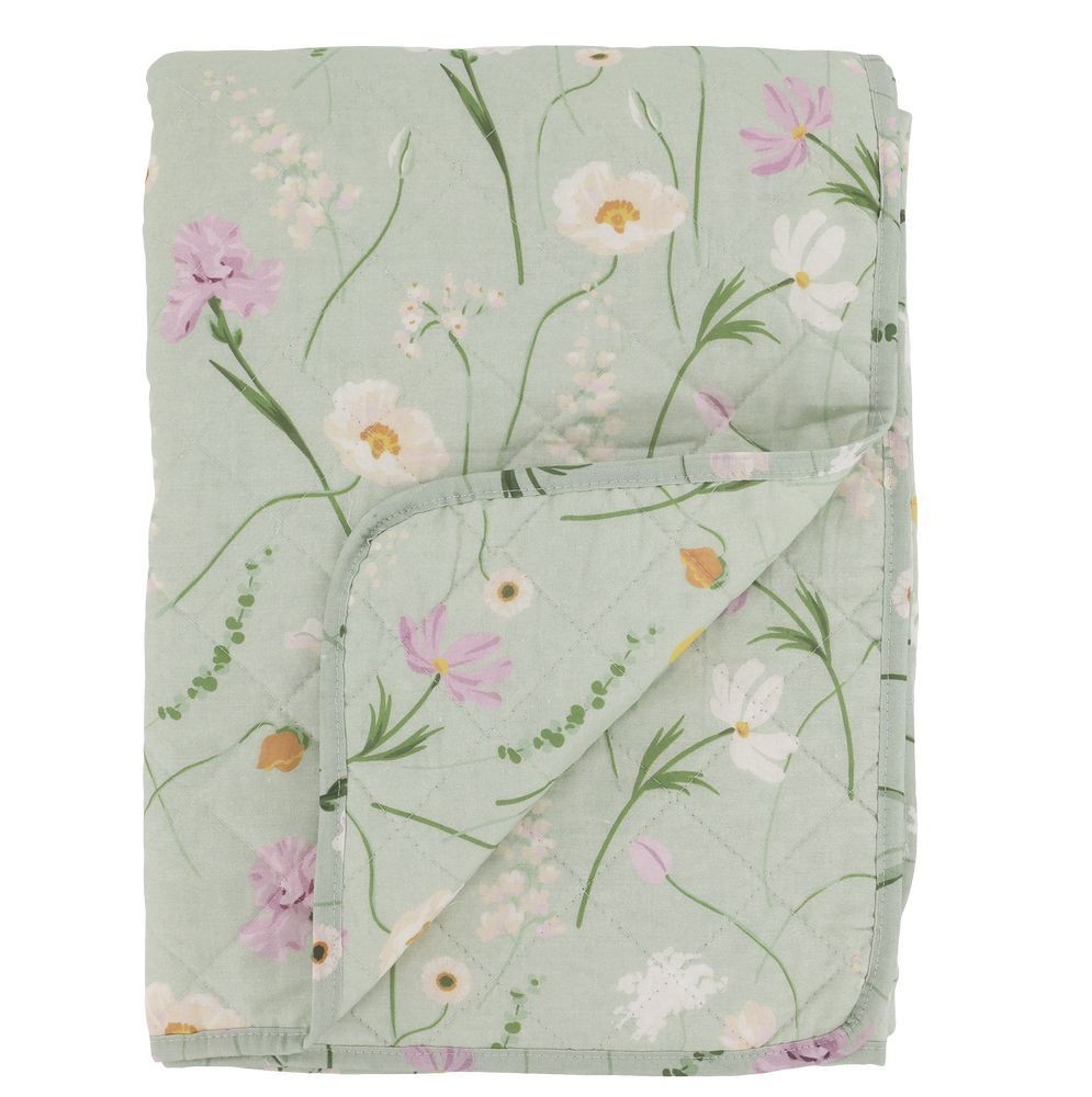 Zelený bavlněný přehoz s květy Aix Quilt Wild Flowers - 130*180 cm