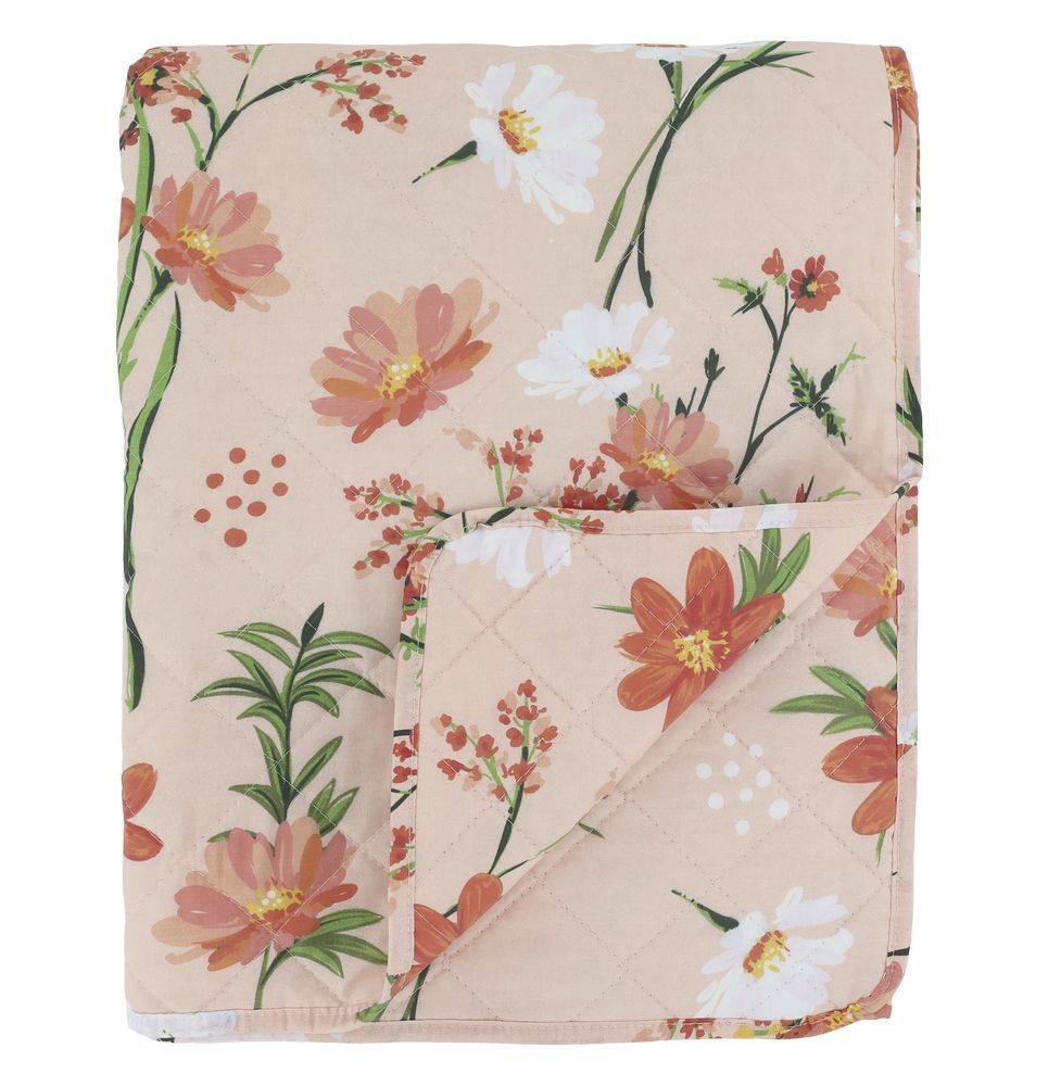 Růžový bavlněný přehoz s květy Aix Quilt Wild Flowers - 130*180 cm