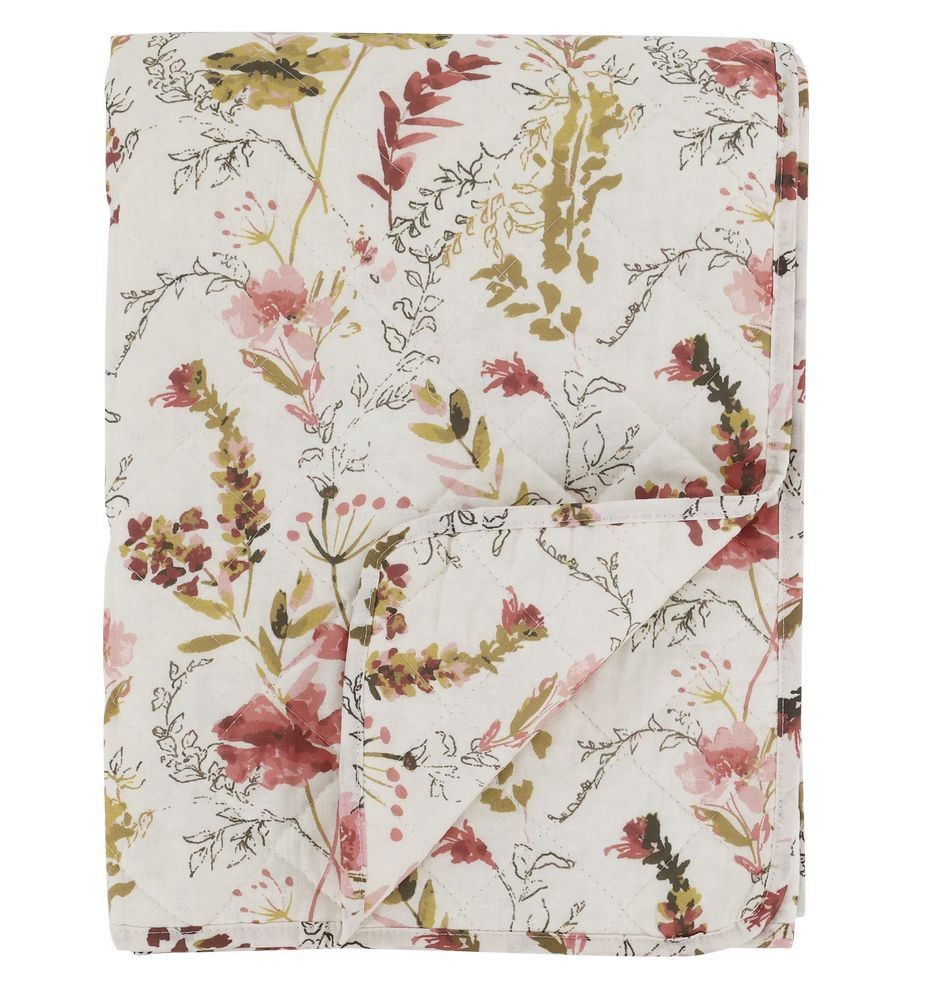 Krémový bavlněný přehoz s květy Aix Quilt Wild Flowers - 130*180 cm