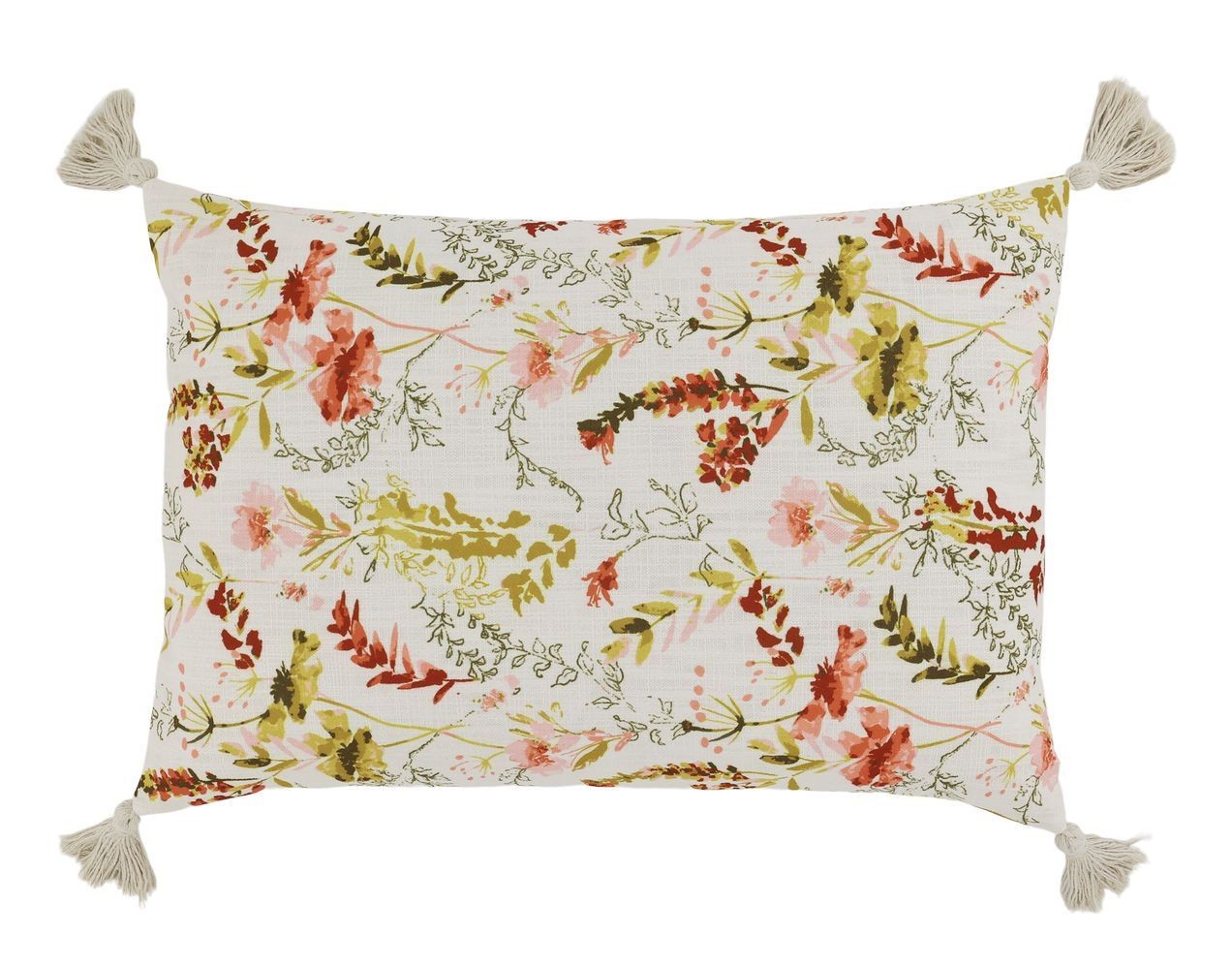 Krémový povlak na polštář se střapci a květy Aix Wild Flowers - 60*40 cm