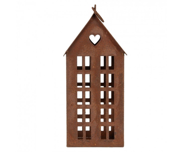 Rezavý svícen ve tvaru domku Rustic Charm - 13*11*30 cm Clayre & Eef