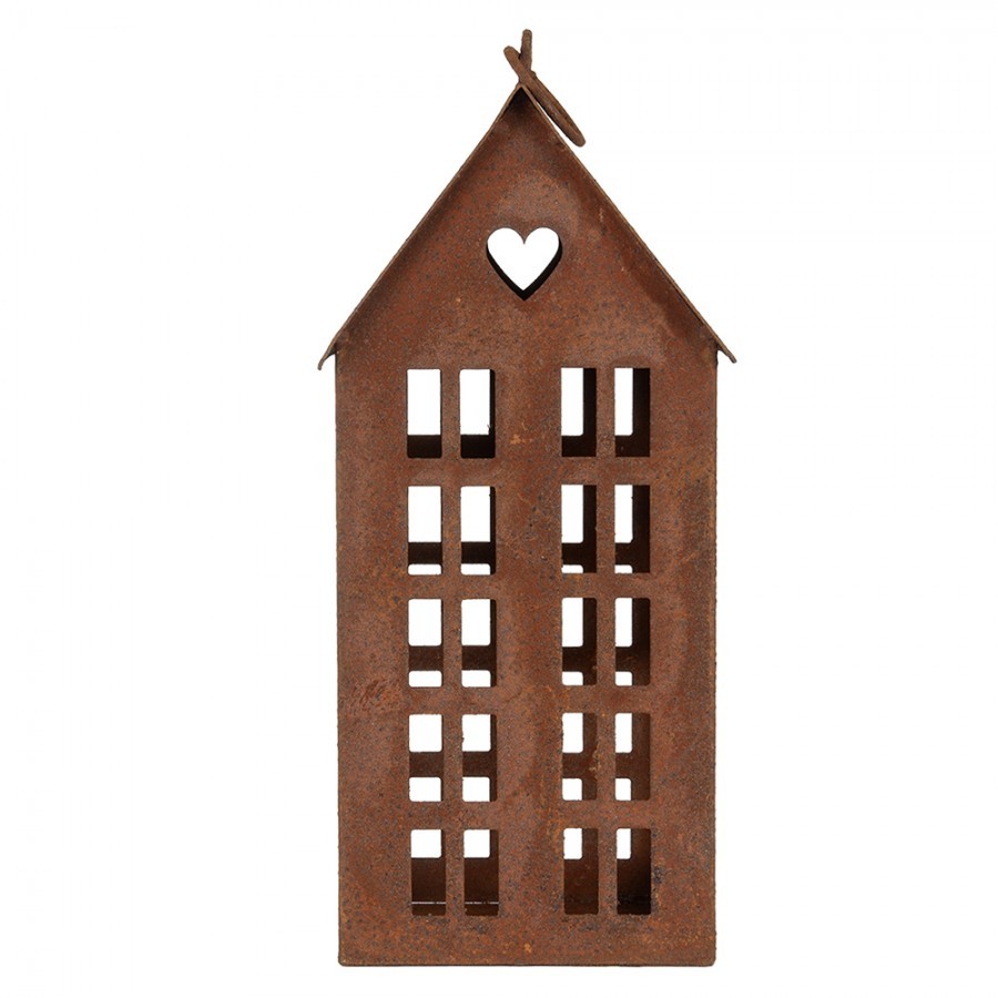 Rezavý svícen ve tvaru domku Rustic Charm - 13*11*30 cm