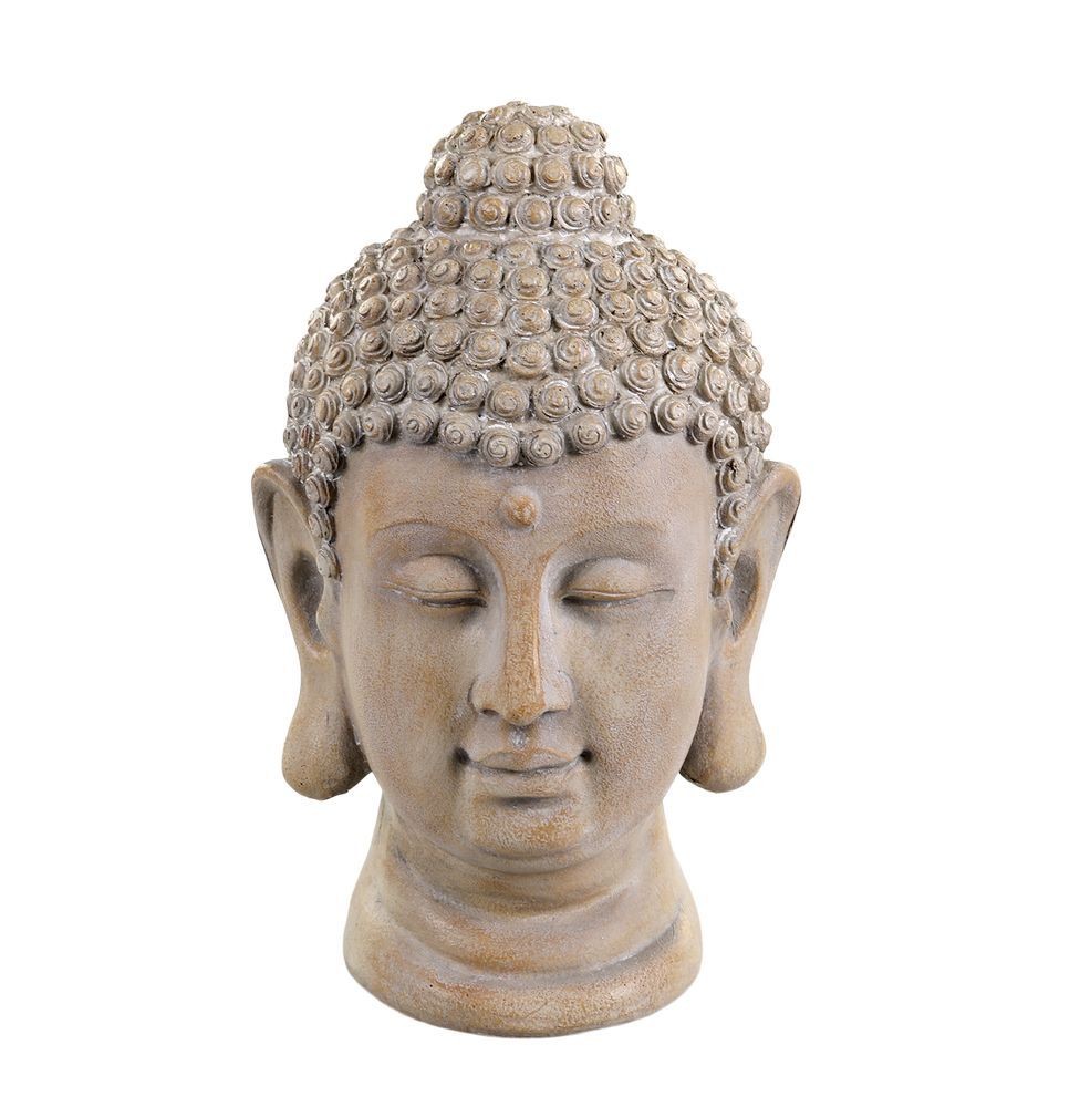 Béžová antik dekorace hlava Buddha - 11*11*19 cm