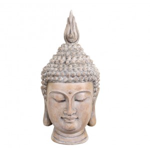 Béžová antik dekorace hlava Buddha - 11*15*28 cm