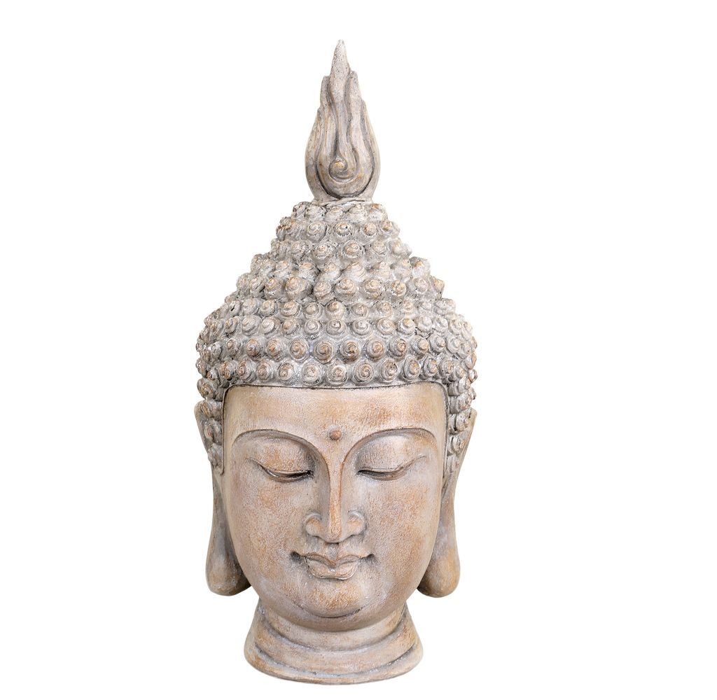 Béžová antik dekorace hlava Buddha - 11*15*28 cm