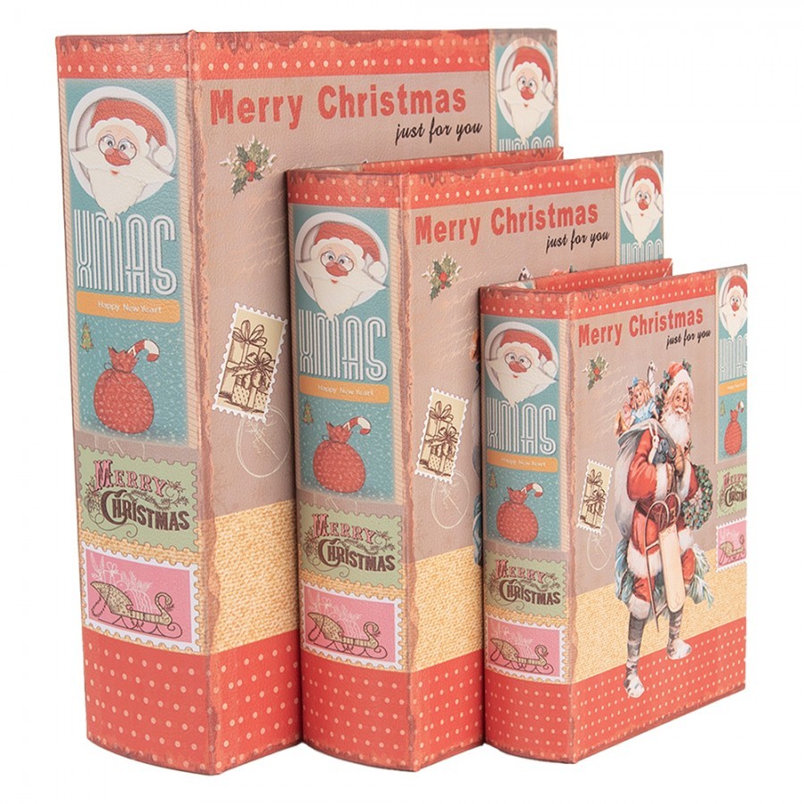 3ks úložný box kniha Merry Christmas - 27*22*7 / 22*17*6 / 17*12*4 cm
