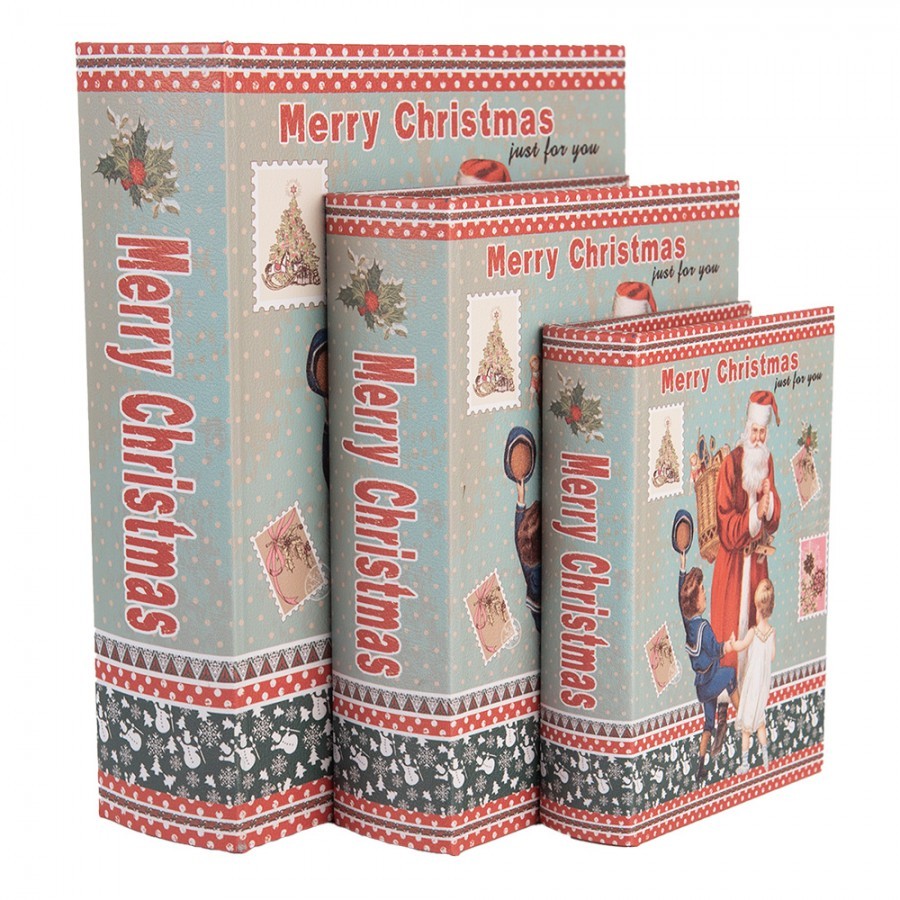 3ks úložný box kniha Merry Christmas - 27*22*7 / 22*17*6 / 17*12*4 cm