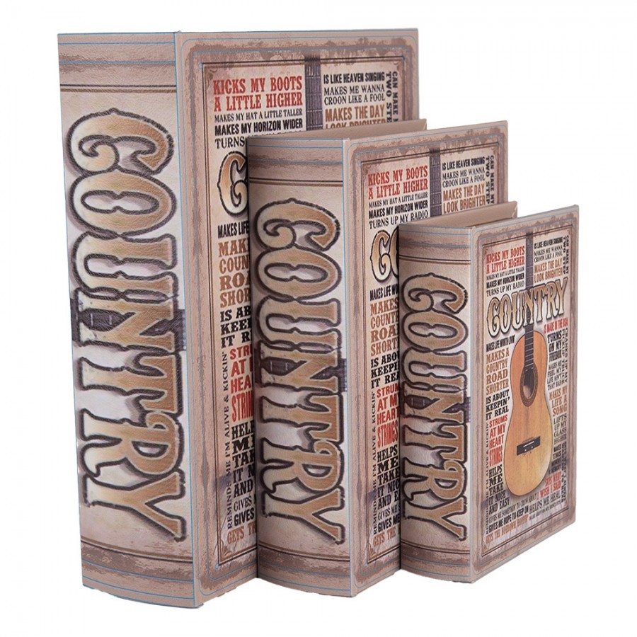 3ks úložný box kniha Country - 27*22*7 / 22*17*6 / 17*12*4 cm