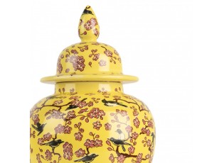 Žlutá keramická váza s víčkem a květy Retro Vintage - Ø 11*22 cm