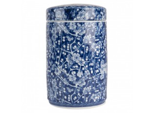 Modrá keramická váza s víčkem a květy Retro & Vintage - Ø 9*14 cm