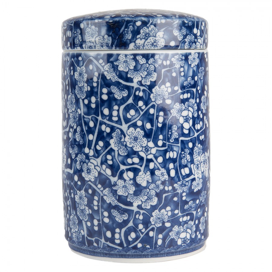Modrá keramická váza s víčkem a květy Retro & Vintage - Ø 9*14 cm 6CE2139