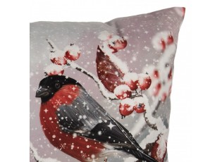 Šedý povlak na polštář s ptáčky hýla na stromku Christmas - 45*45 cm
