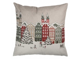 Béžový povlak na polštář s domky Amsterdam Christmas - 45*45 cm