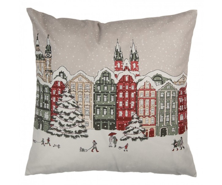 Béžový povlak na polštář s domky Amsterdam Christmas - 45*45 cm