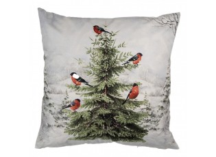 Bílý povlak na polštář s ptáčky na stromku Christmas - 45*45 cm