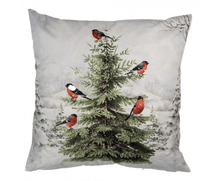 Bílý povlak na polštář s ptáčky na stromku Christmas - 45*45 cm