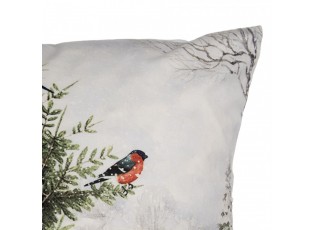 Bílý povlak na polštář s ptáčky na stromku Christmas - 45*45 cm