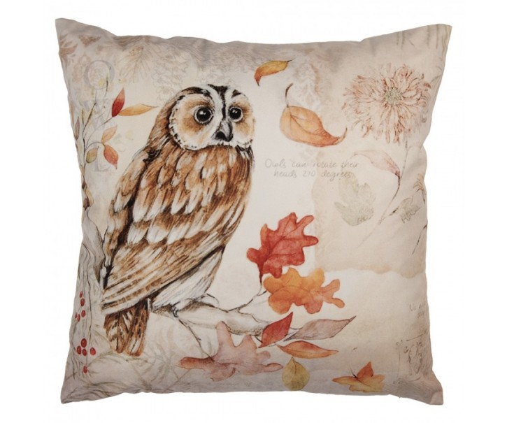 Béžový povlak na polštář se sovou Owl - 45*45 cm