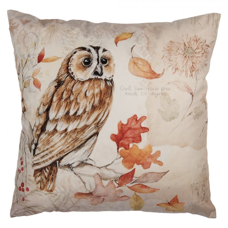 Béžový povlak na polštář se sovou Owl - 45*45 cm