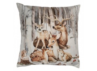 Béžový povlak na polštář s jelení rodinou Deer Christmas - 45*45 cm