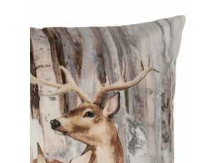 Béžový povlak na polštář s jelení rodinou Deer Christmas - 45*45 cm