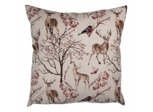 Béžový povlak na polštář s ptáčky a jeleny Deer Christmas - 45*45 cm